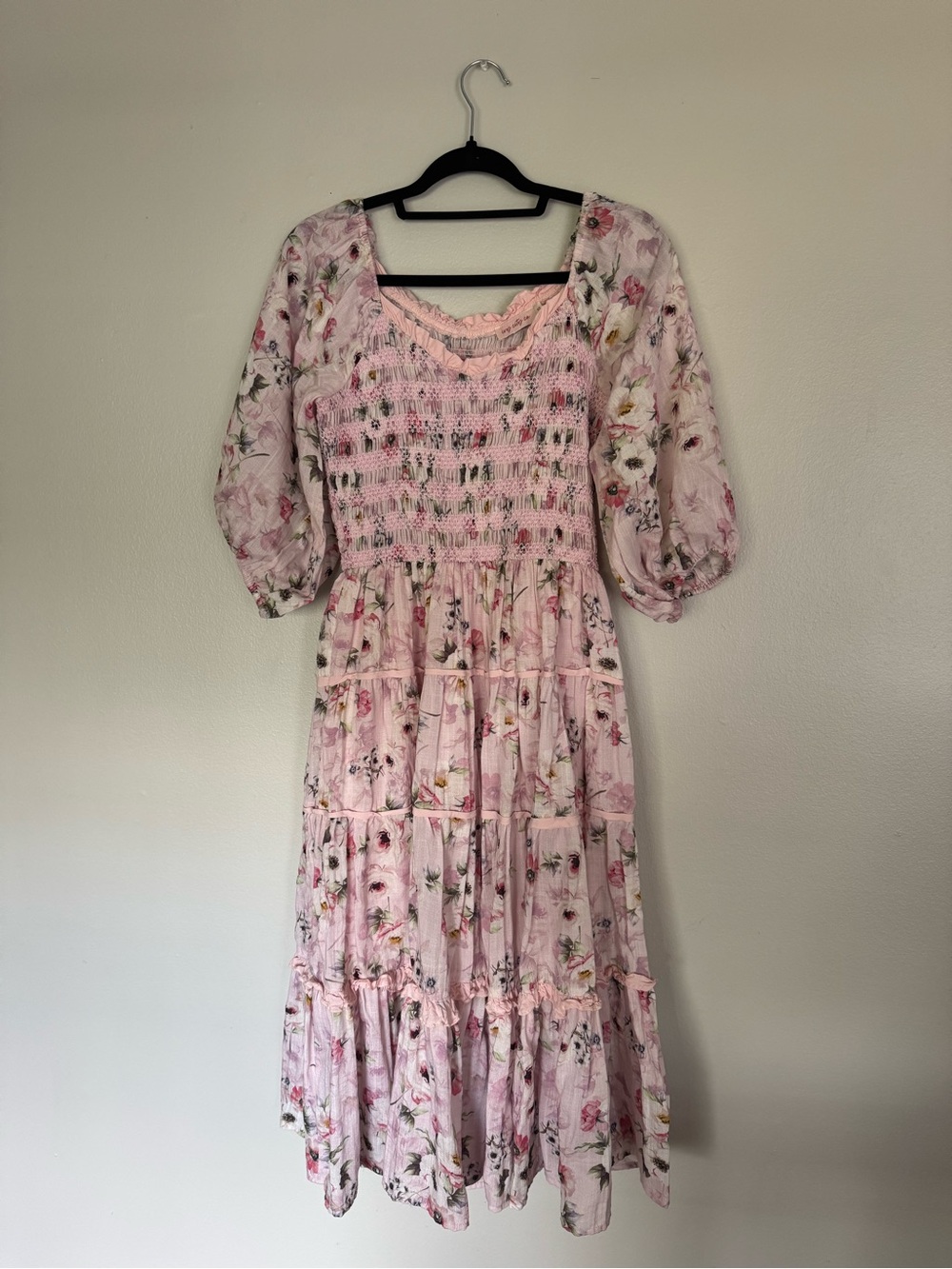 JessaKae Pink Floral Smocked Midi Dress